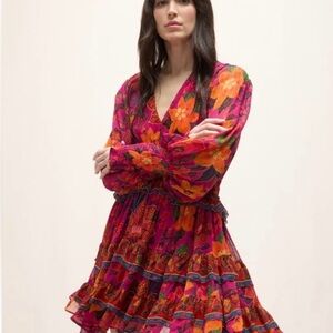 FARM Rio Vibrant Pink and Orange Floral Dress